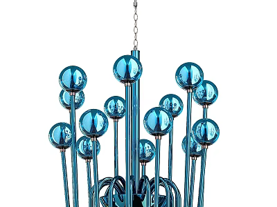 Modern Blue Chandelier With Multiple Spherical Bulbs And Metallic Frame Design Structure 3d model