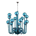 Modern Blue Chandelier With Multiple Spherical Bulbs And Metallic Frame Design Structure