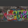 Colorful Graffiti Covered Skateboard Ramp With Wooden Surface And Metal Frame