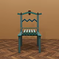 Turquoise Dining Chair With Geometric Backrest And Striped Seat On Wooden Herringbone Floor