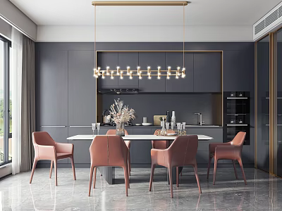 Light Luxury Restaurant Dining Table and Chair Combination 3d model