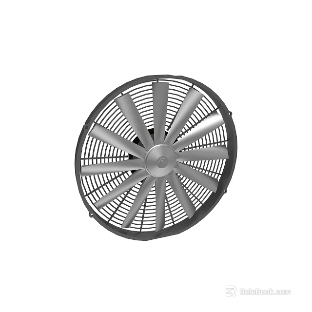 High Performance Electric Fan With Black Outer Frame And Silver Blades 3d model 
