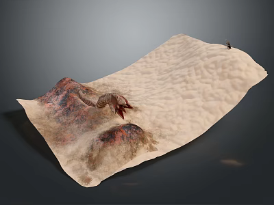 Natural Scenic Landscape with Undulating Textured Sandy Surface and Dark Rocky Hills 3d model