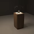 Glass Display Cabinet Shelf With Wooden Base For Ceramic Vase Display And Lighting