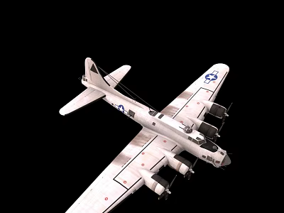 White Fighter Jet with Four Propellers and Wing Emblems Against Black Background 3d model