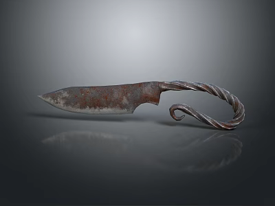 Rusty Knife Weapon With Twisted Handle Rusted Blade And Reflection On Dark Surface 3d model