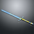 Blue And Yellow Decorative Sword With Intricate Patterns On Blade And Handle