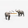 Two Gray Elephants Standing And Interacting With Raised Trunks On White Background 3d model
