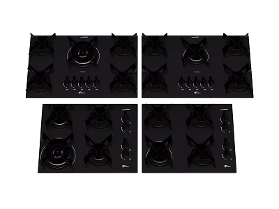Modern Kitchen Appliances Black Gas Cooktops With Multiple Burners And Controls 3d model