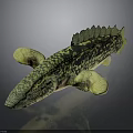 Prehistoric Aquatic Reptile 3D Model With Green Yellow Spotted Skin Flipper Limbs And Serrated Dorsal Fin
