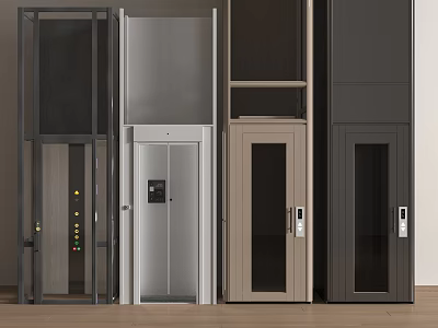 Modern Elevator Designs Featuring Glass Doors And Metal Panels In Different Colors 3d model