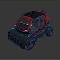 Futuristic Black and Red Compact Concept Car with Unique Design and Red Accented Wheels