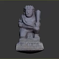 Ancient Stone Carved Human Figure Statue With Ornate Base Holding Staff