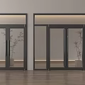 Modern Glass Double Doors Interior Design With Decorative Plants Wooden Floor And Light Wall