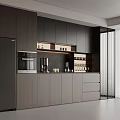 Modern Kitchen Interior Design Featuring Wine Cabinet With Dark Cabinets And Shelves
