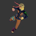 Blonde Haired Ninja Character In Orange Black Outfit Holding Blue Energy Ball In Dynamic Stance