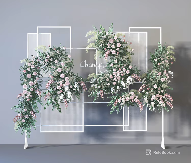 Wedding Arch Frame Decorated with Champagne Pink Flowers and Greenery 3d model 
