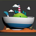 Vibrant Food Bowl Featuring Blue Spoon Orange Plate Green Island Colorful Rings And Red Airplane