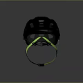 Stylish Dark Blue Sports Helmet with Neon Green Straps and Ventilated Design
