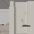 Modern Entryway Hallway Interior With Ambient Lighting Wooden Shelf Decorative Sculpture And Illuminated Flower Decor