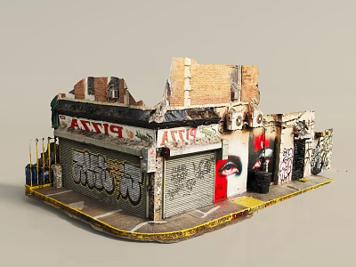 Dilapidated Pizza Shop Model With Graffiti Art And Urban Decay Exterior Details 3d model