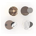 Modern Wall Decor With Circular Marble Wood Panels And Gold Metal Accent Frames