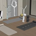 Yoga Room Interior With Multiple Mats Hammocks Exercise Ball And Equipment