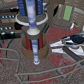 Futuristic Control Room Interior With Circular Console Screens Illuminated Columns And High Tech Lighting 3d model