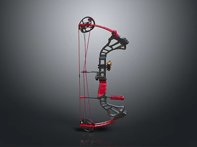 Red And Black Compound Bow With Pulley System And Mechanical Grip 3d model