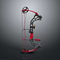 Red And Black Compound Bow With Pulley System And Mechanical Grip