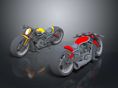 Two Modern Motorcycles Design With Yellow And Red Frames And Stylish Seats 3d model