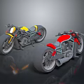 Two Modern Motorcycles Design With Yellow And Red Frames And Stylish Seats