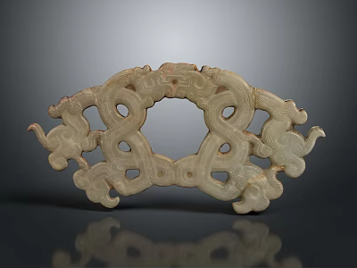 Traditional Jade Pendant with Intricate Dragon Cloud Motifs and Openwork Carving Design 3d model