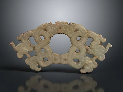 Traditional Jade Pendant with Intricate Dragon Cloud Motifs and Openwork Carving Design 3d model