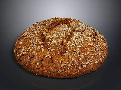 Freshly Baked Round Brown Bread With Oats And Seeds On Crusty Surface 3d model