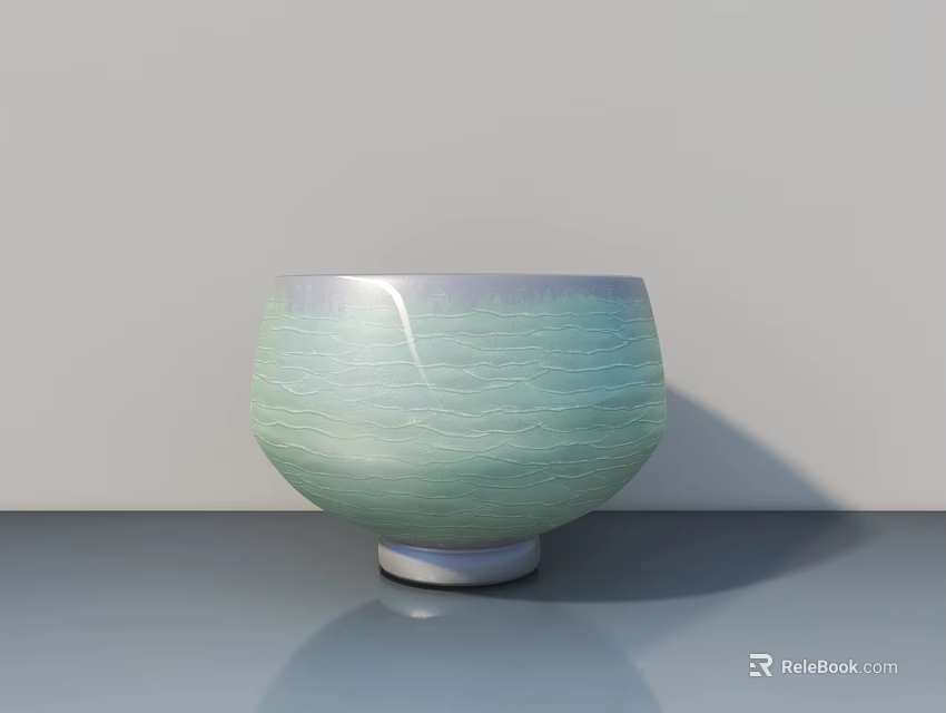 Decorative Ceramic Bowl Ornament with Light Green White Crackled Textured Surface on Gray Surface 3d model 