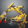 Yellow CAT Industrial Robot Arm With Red Claws And Mechanical Structure