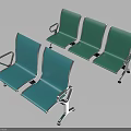Two Rows of Blue and Green Public Seats with Metal Frame and Armrests