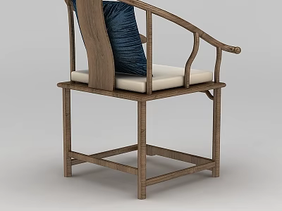 Technology Exhibition Hall Display With Wooden Chair Curved Armrests White Cushion And Blue Pillow 3d model
