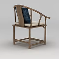 Technology Exhibition Hall Display With Wooden Chair Curved Armrests White Cushion And Blue Pillow
