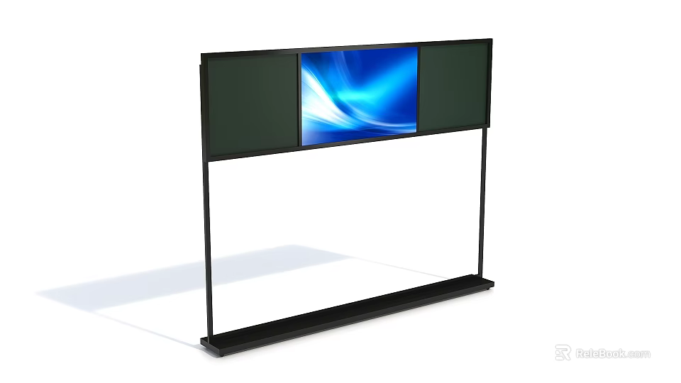 Modern Black Digital Display Stand With Screen Showing Blue Wave Pattern 3d model 
