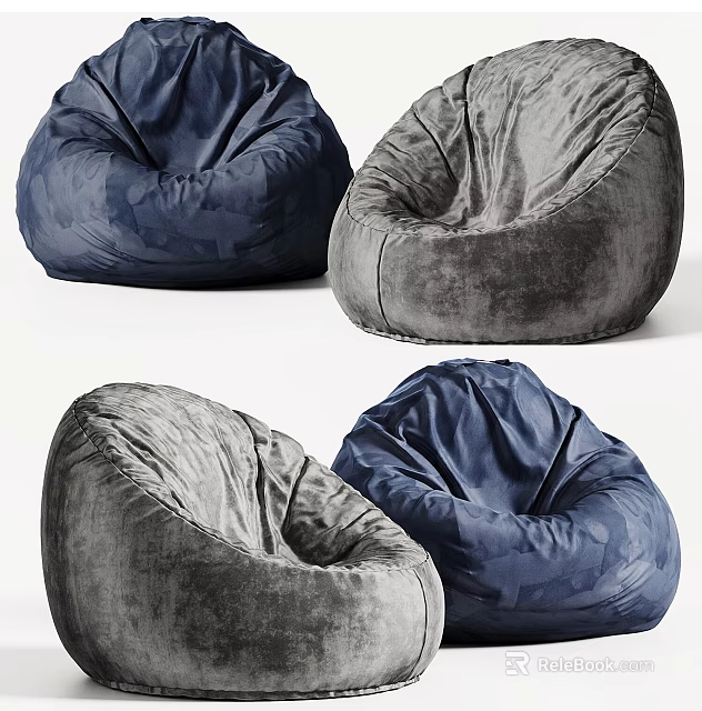 Comfortable Modern Bean Bag Chair With Soft Plush Fabric In Navy Blue And Gray 3d model 