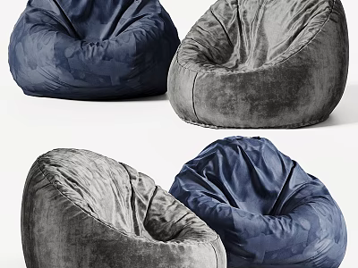 Comfortable Modern Bean Bag Chair With Soft Plush Fabric In Navy Blue And Gray 3d model