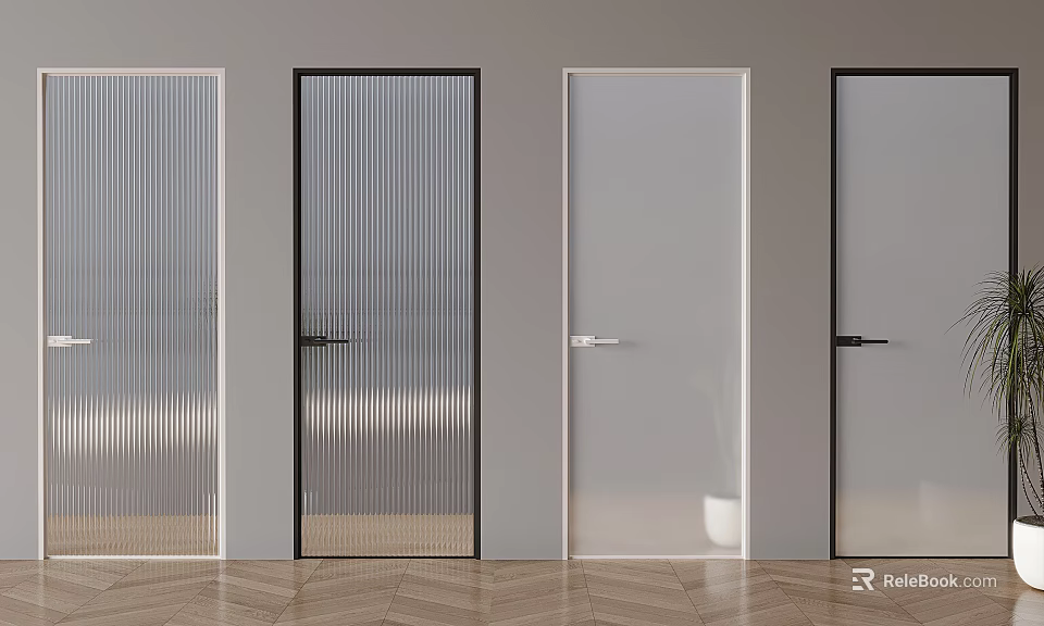 Modern Hinged Doors with Glass Panels Black and White Frames Design 3d model