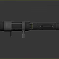 Tactical Military Gray Metallic Rocket Launcher With Cylindrical Body Support Bracket And Warning Markings