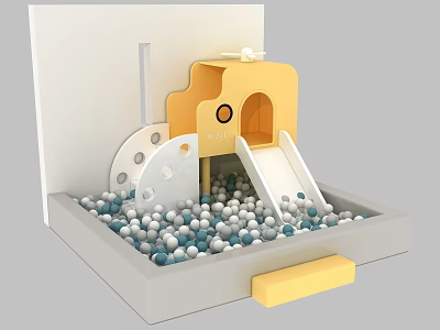 Indoor Kids Playground With Yellow Slide Playhouse Blue White Balls And Ball Pit 3d model