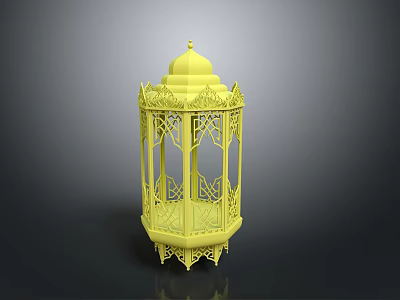 Yellow Lantern Light Fixture Combination With Intricate Carved Patterns And Decorative Design 3d model