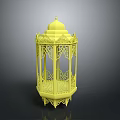 Yellow Lantern Light Fixture Combination With Intricate Carved Patterns And Decorative Design