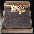 Modern Beige Leather Double Bed With Gold Pillows And Comfortable Design