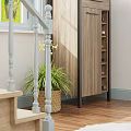 Modern Wooden Entryway Cabinet Sideboard Design With Natural Light Plants And Window View